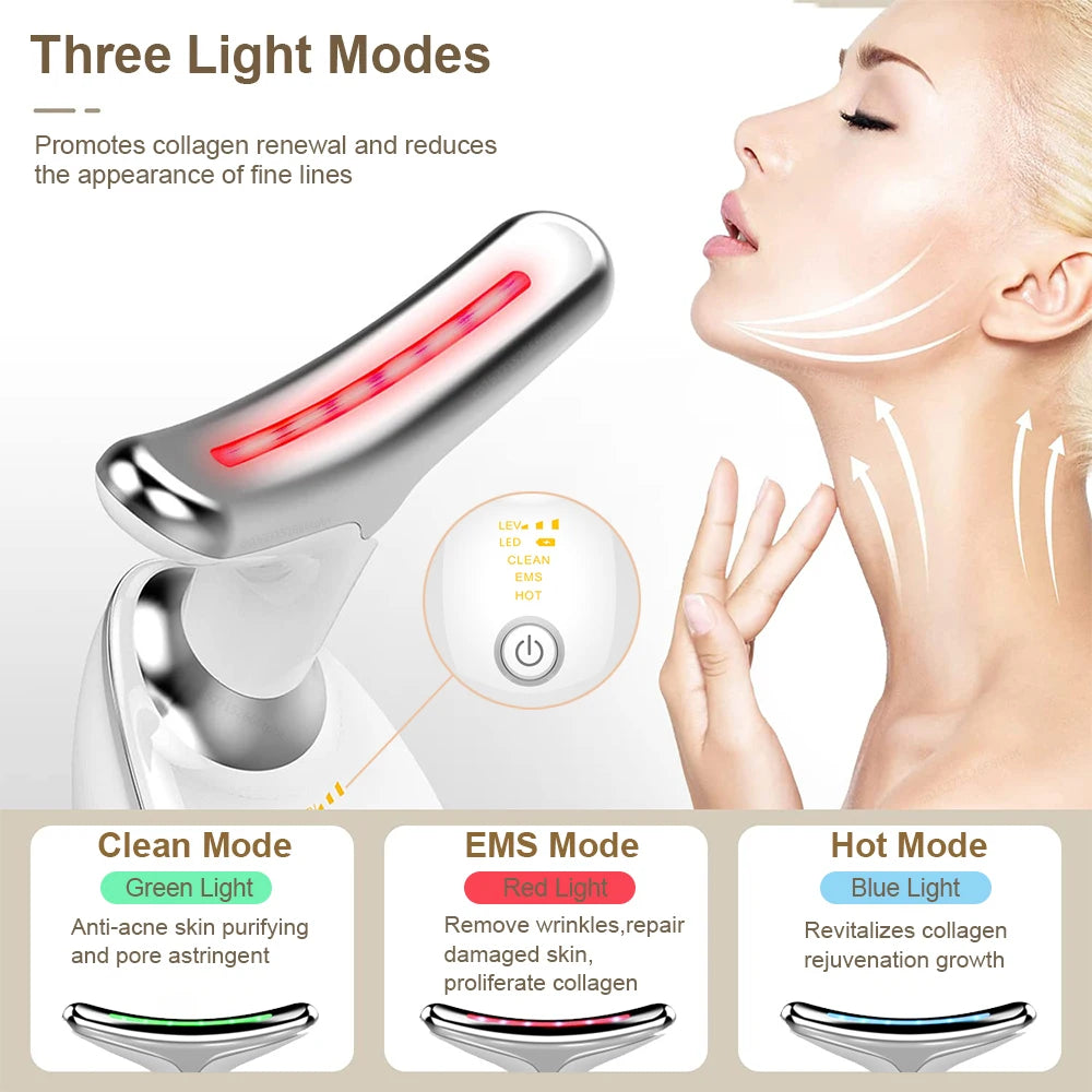 EMS Microcurrent Facial Massager – Anti-Aging, Red Light Therapy, Skin Tightening, Face & Neck Lifting